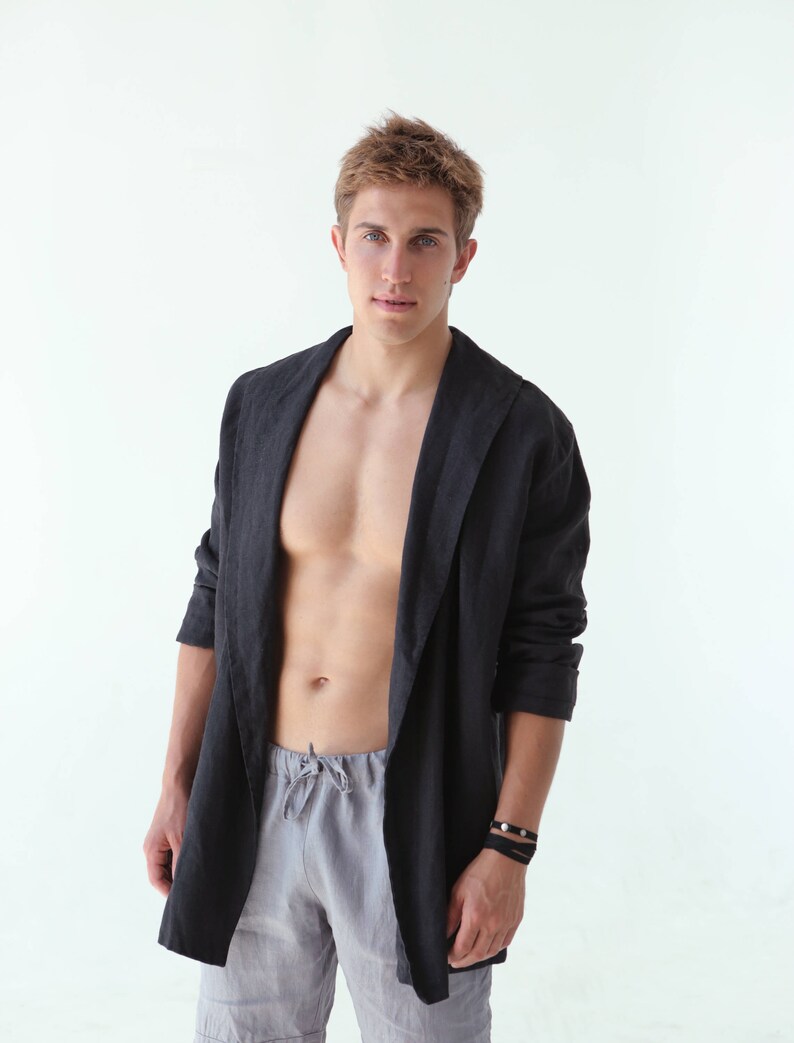 Linen mens jacket Christmas gift Black cardigan for Men Linen cardigan Jacket for man Linen coat Wedding jacket Gift for him Basic jacket