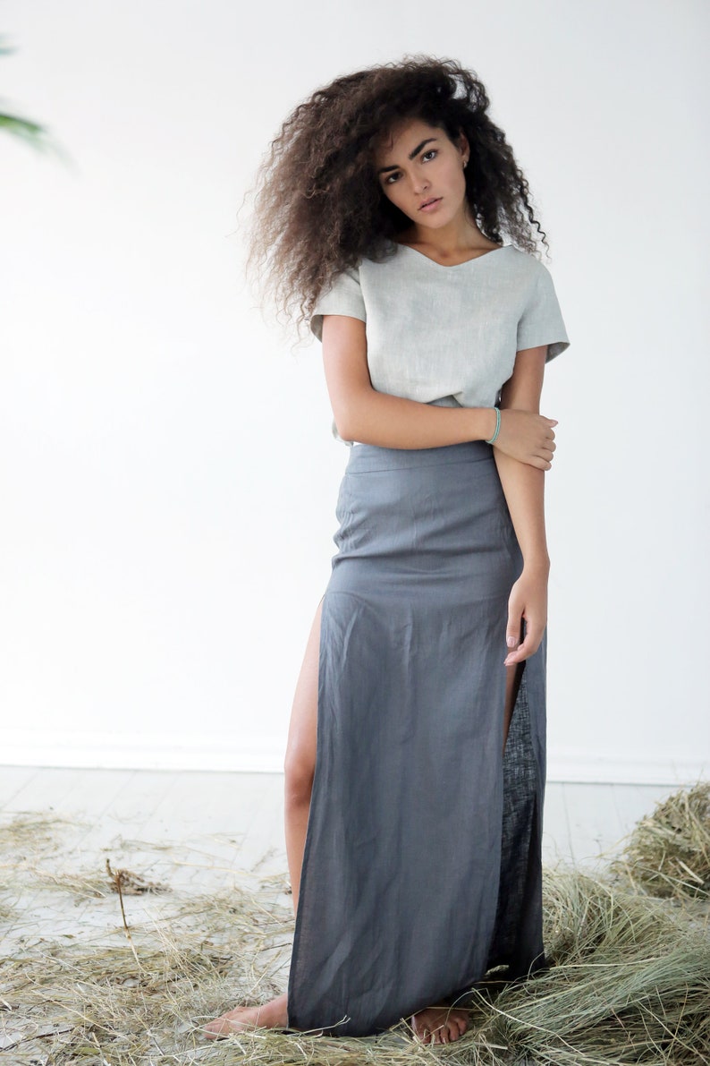 Maxi linen skirt Long skirt Gray organic skirt Summer image 3