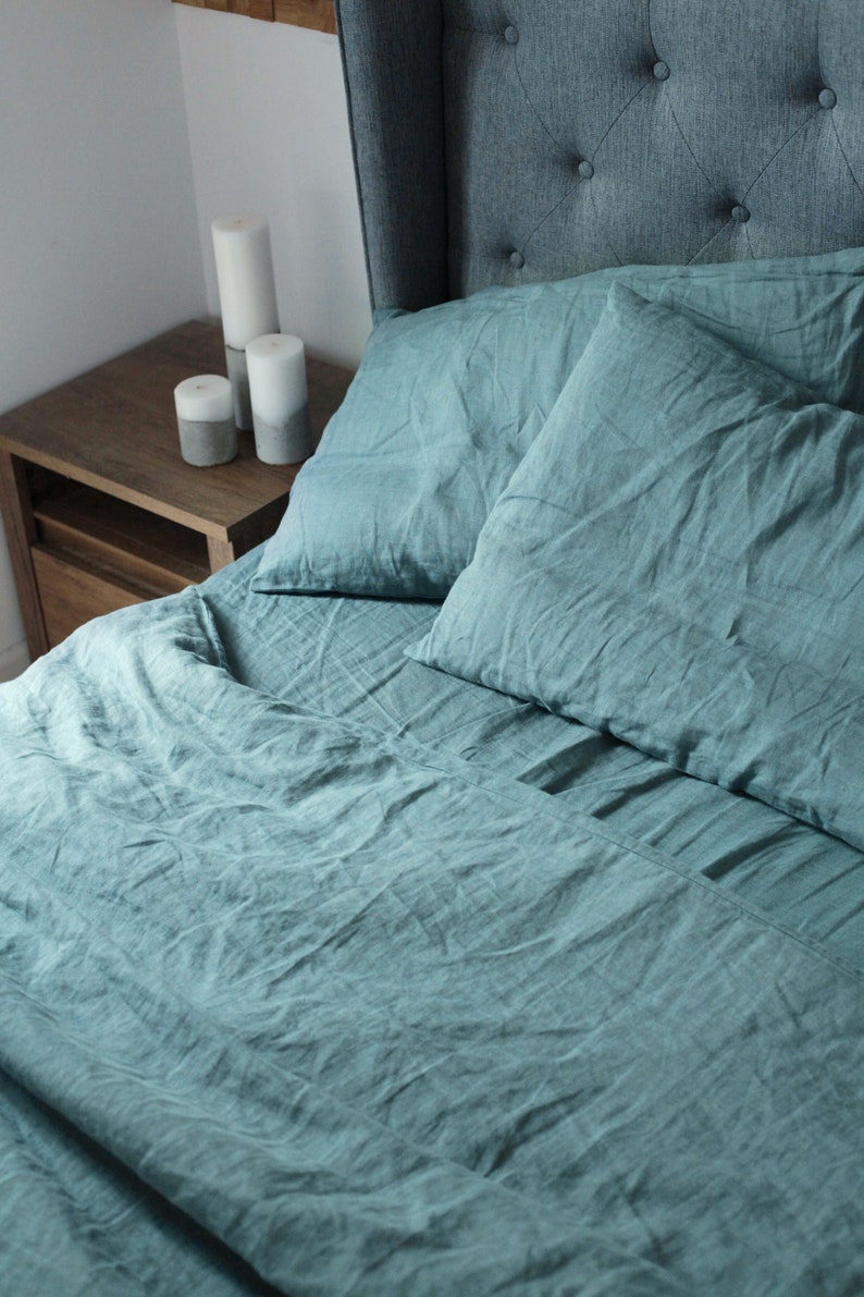 Linen bed set Turquoise Bed linen Flat sheet Duvet cover Etsy
