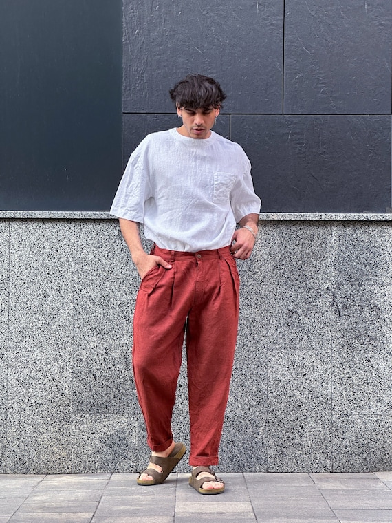 Loose Pleated Pants - Black Ficus Linen Clothing