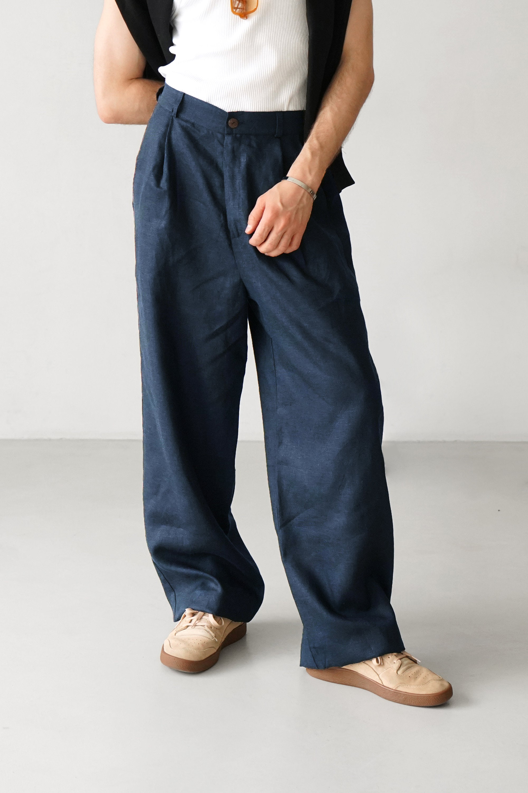 BEVAN UP wide gray slacks スラックス WASHER STRIPE ELASTIC HEM PANTS – THE SHOP YOHJI YAMAMOTO