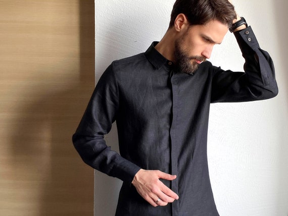 Mens Linen Shirt, Shirt for Men, Dress Shirt, Black Shirt, Gift for Him,  Beach Shirt, Wedding Linen Shirt, Spread Collar Shirt - Etsy