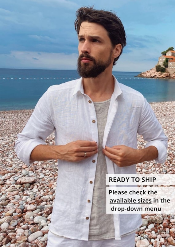 sustainable mens dress shirts READY TO SHIP_Gray Mens Linen shirt, Dress shirt, Gift for him, Linen clothes, Minimal Gray shirt