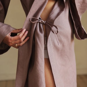 Womens Linen kimono, Linen bathrobe, Linen loungewear, Natural linen robe, Linen dress, Linen cape image 5