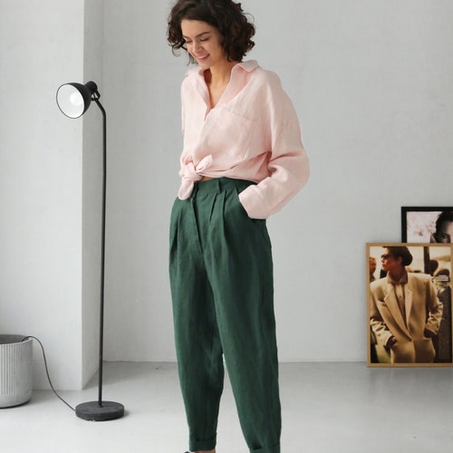 Buy Womens Linen Pants With Pleats Linen Joggers Women Trousers