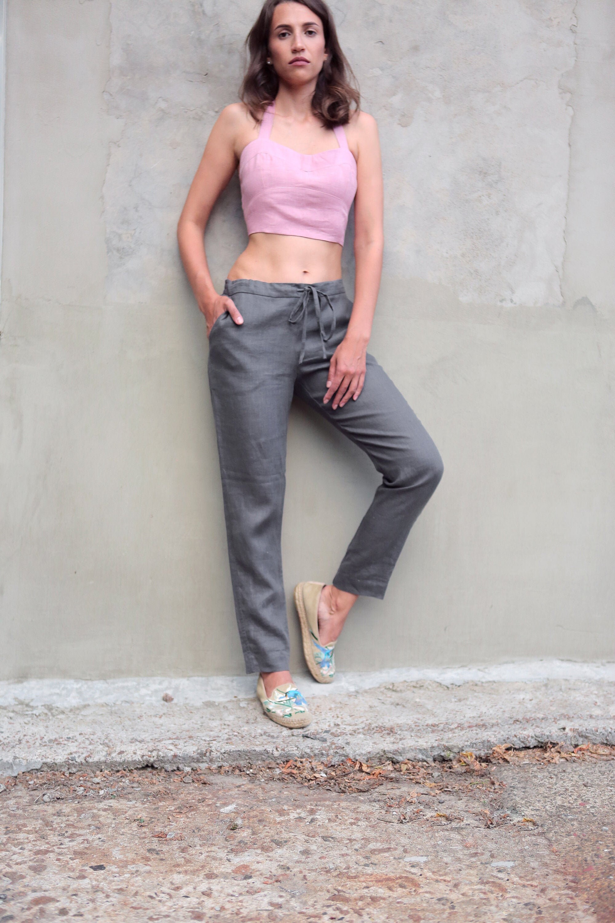 Pure linen pants Summer pants Linen trousers Grey flax | Etsy