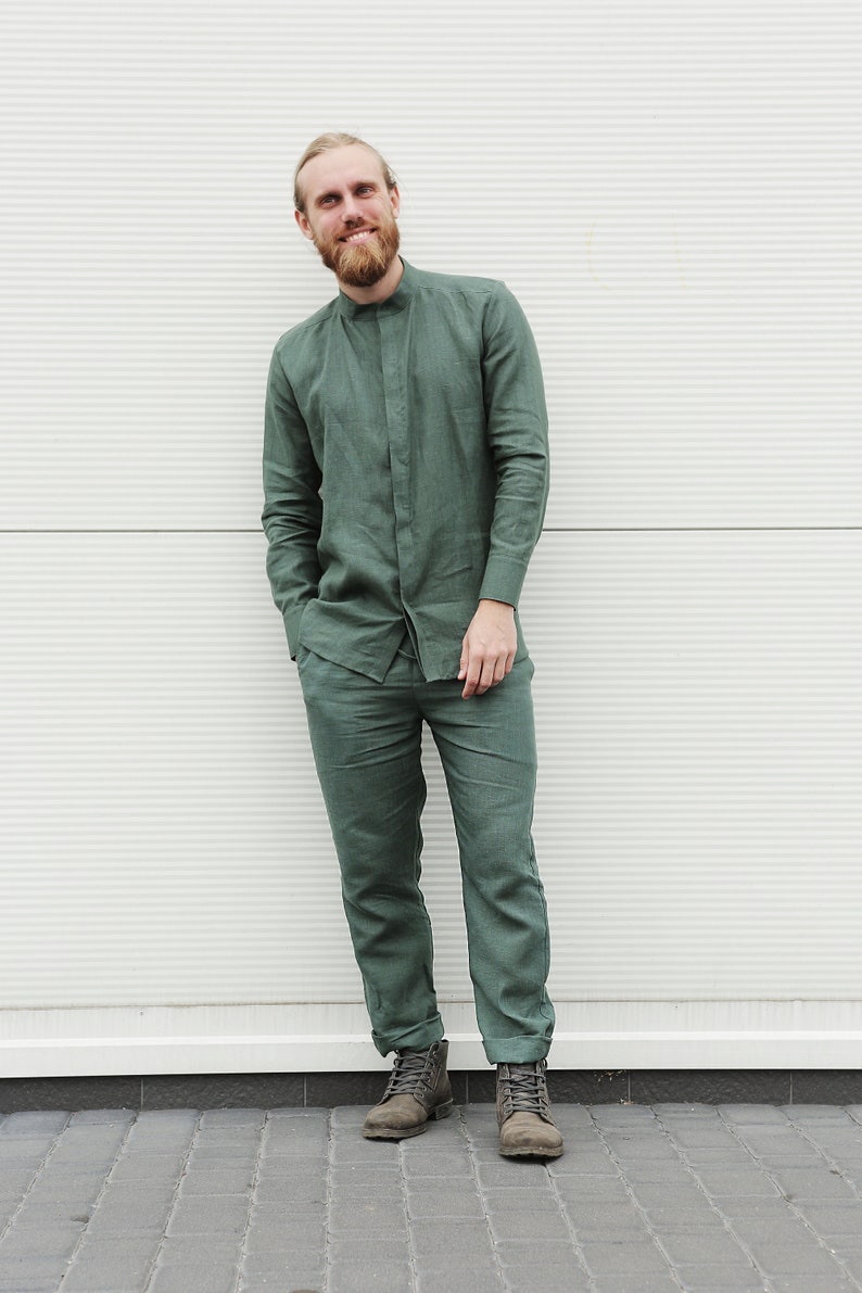 Mens Linen Shirt for Men Wedding Shirt Green Color Shirt - Etsy