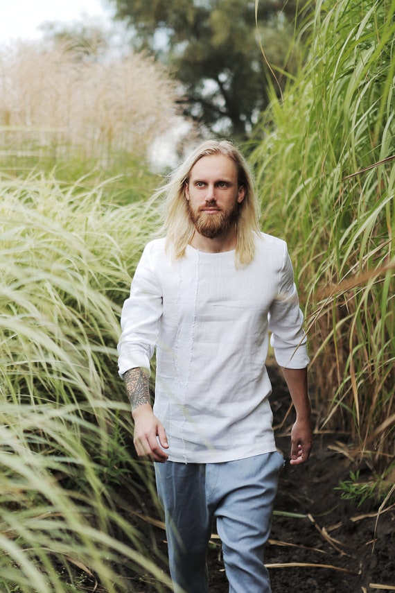 Mens Linen T-shirt Basic T-shirt Shirt 
