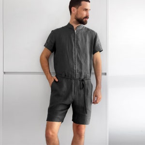 Mens linen jumpsuit, Mens overall, Mens romper, Jumpsuit for men, Grey coveralls, Gift for him, Natural linen jumpsuit, Linen romper