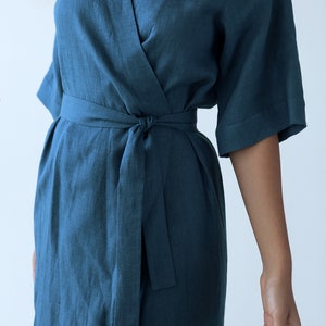 Long linen kimono, summer kimono, linen loungewear, wedding robes for bridesmaids, Natural bathrobe Gown sleepwear Handmade robe image 5