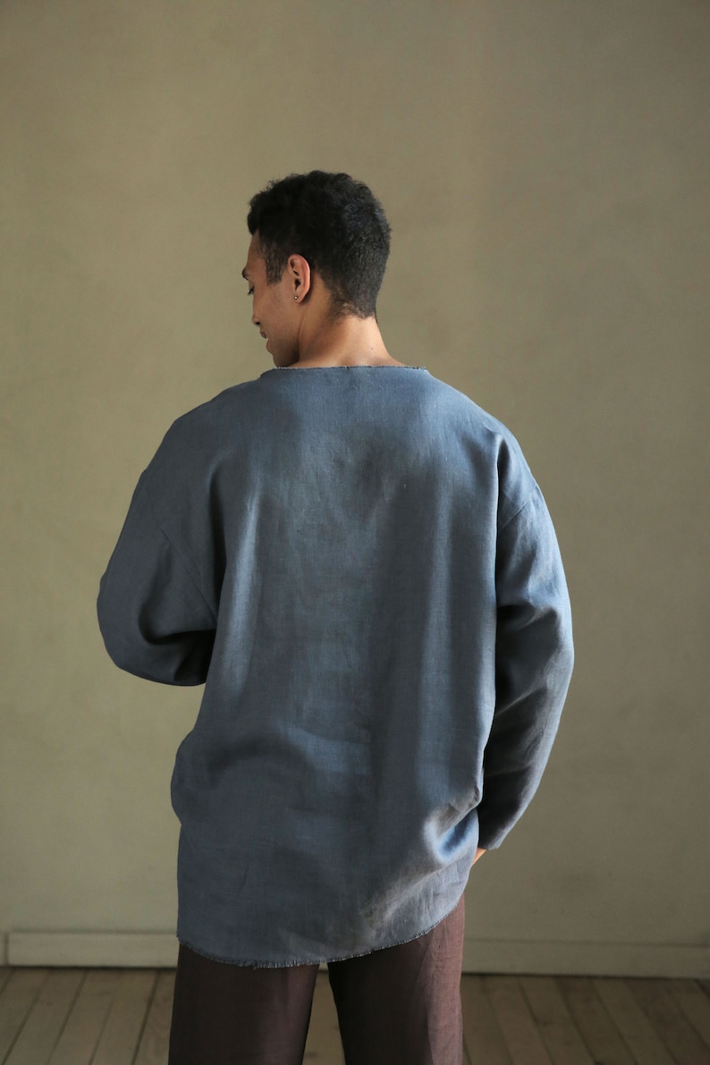 Mens linen oversize sweatshirt Designer clothes Shirt for men Mans relax shirt Simple shirt Gray shirt Beach linen shirt Christmas gift