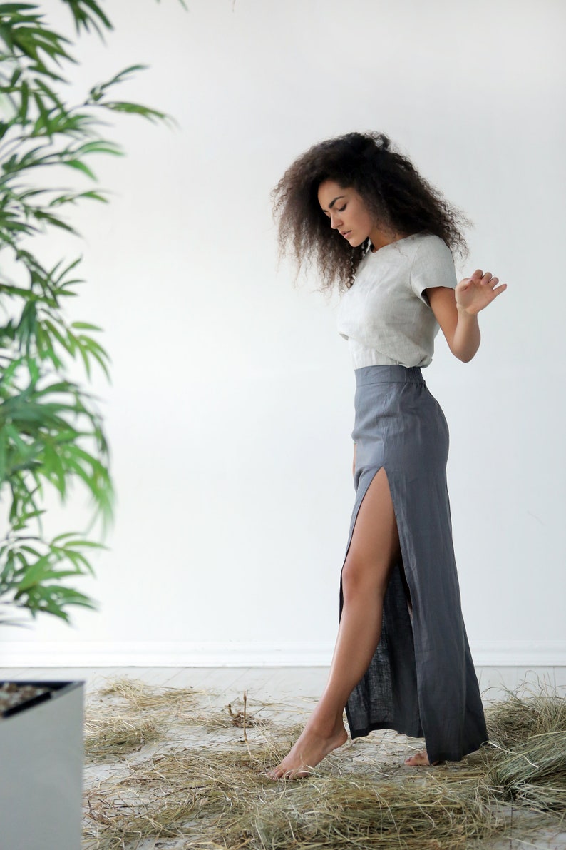 Maxi linen skirt Long skirt Gray organic skirt Summer image 5