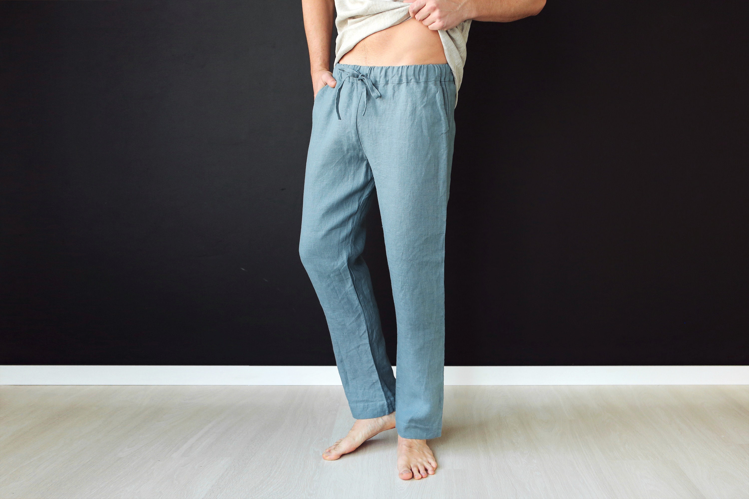 Linen Pants for Men, Linen Trousers, Latte Lounge Pants, Mans