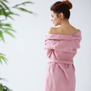 Pink Linen bathrobe, Linen loungewear, Natural linen robe, Bathrobe Homewear, Pink bathrobe, Linen dress, Gown sleepwear, Flax bathrobe image 5
