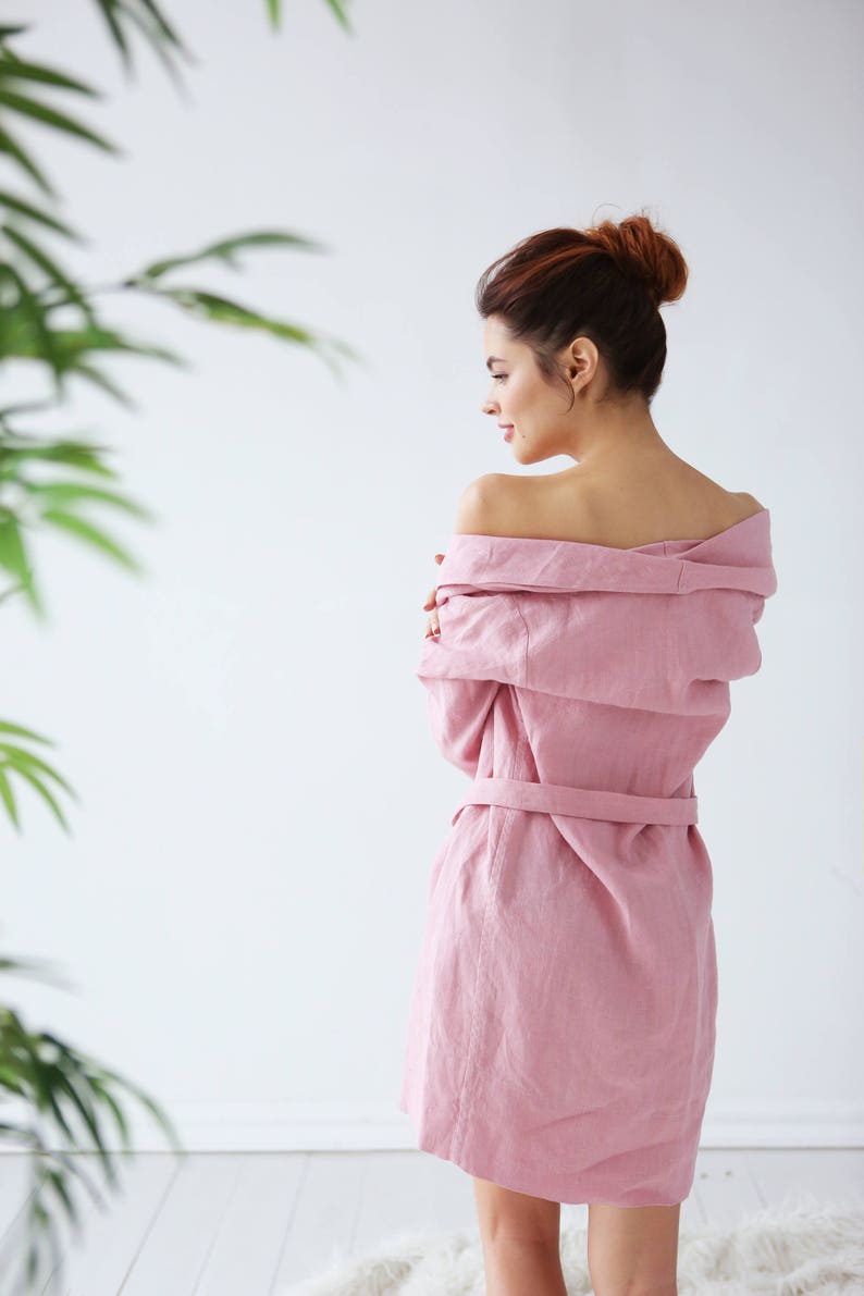 Pink Linen bathrobe, Linen loungewear, Natural linen robe, Bathrobe Homewear, Pink bathrobe, Linen dress, Gown sleepwear, Flax bathrobe image 5