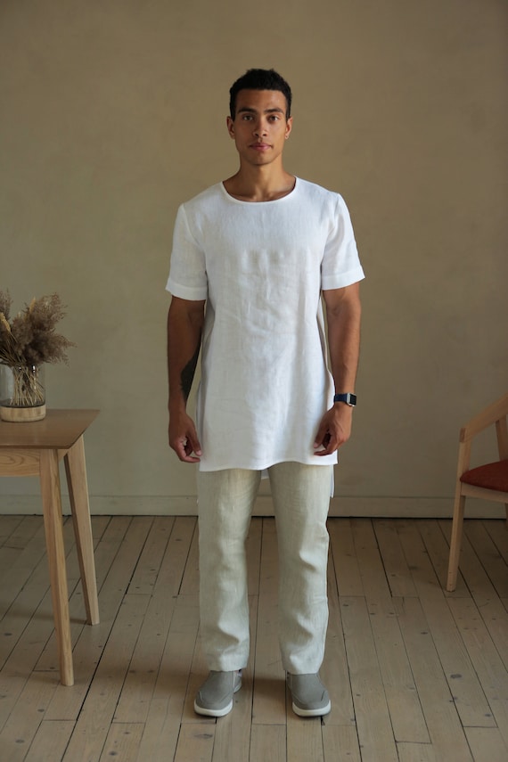 Mens Linen T-shirt Basic T-shirt Shirt for Men Top Mens 