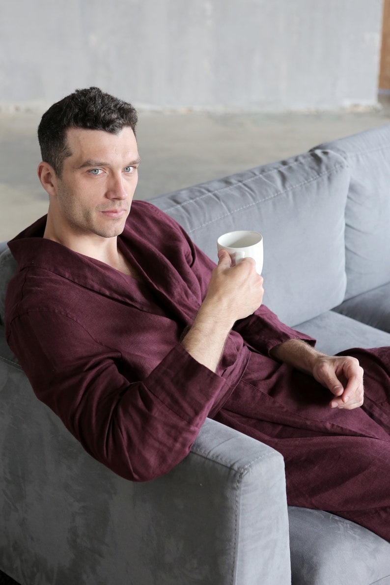 Linen bathrobe, Mens linen bathrobe, Burgundy spa robe, Dressing gown men, Natural bathrobe, Housecoat, Mens robe, Flax robe, Linen gown image 6