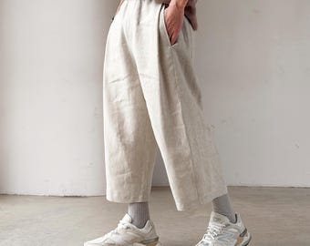 Men’s Cropped Linen Pants SELLO in Beige