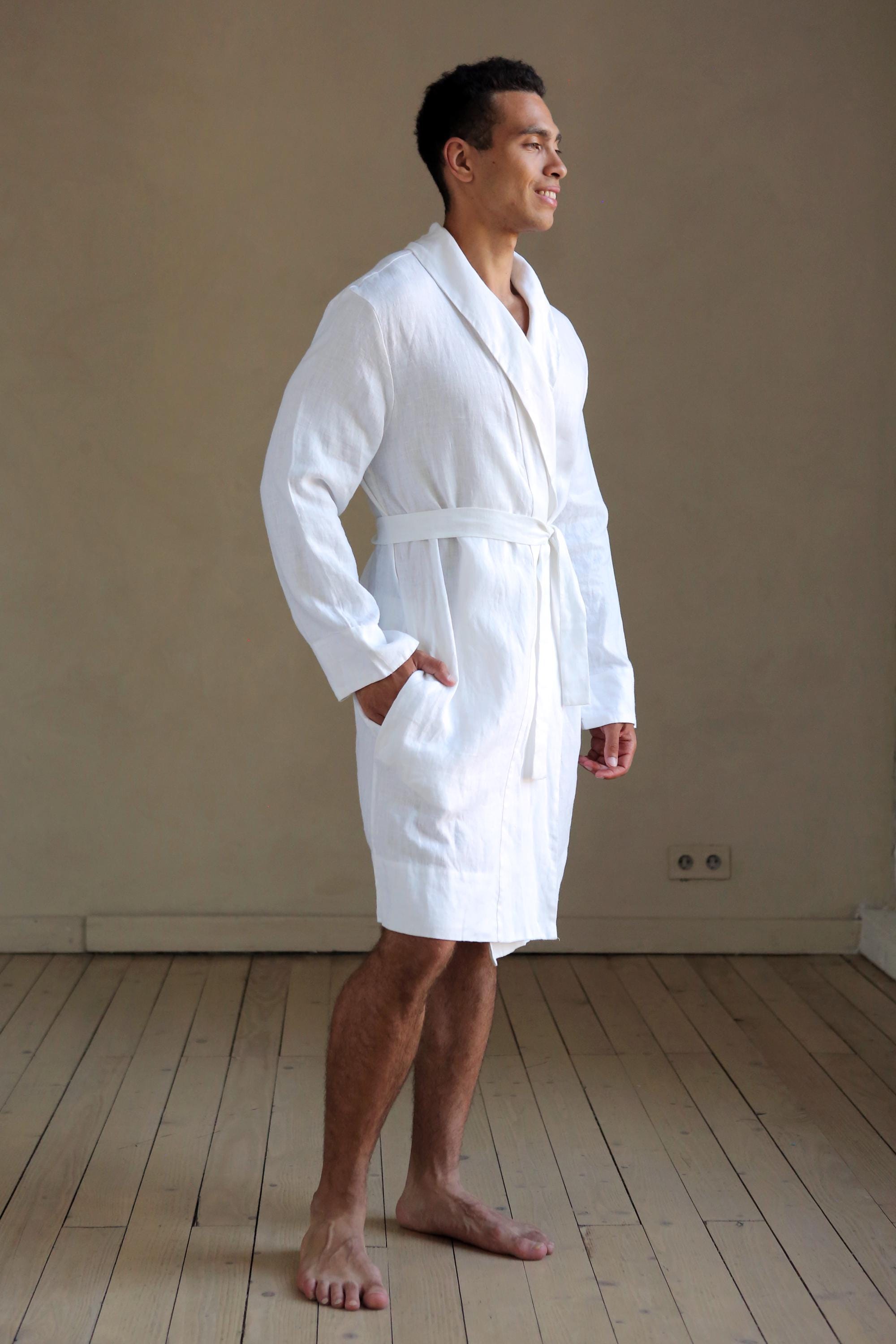 chinese dress ladies Men's dressing gown made of linen, maxi length, sand color "VIL'NUY"