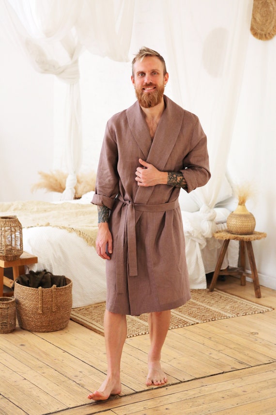 Heren kamerjas Kimono badjas voor mannen Linnen cadeau voor mannen Natuurlijke linnen badjas Heren linnen badjas Kleding Herenkleding Pyjamas & Badjassen Jurken 