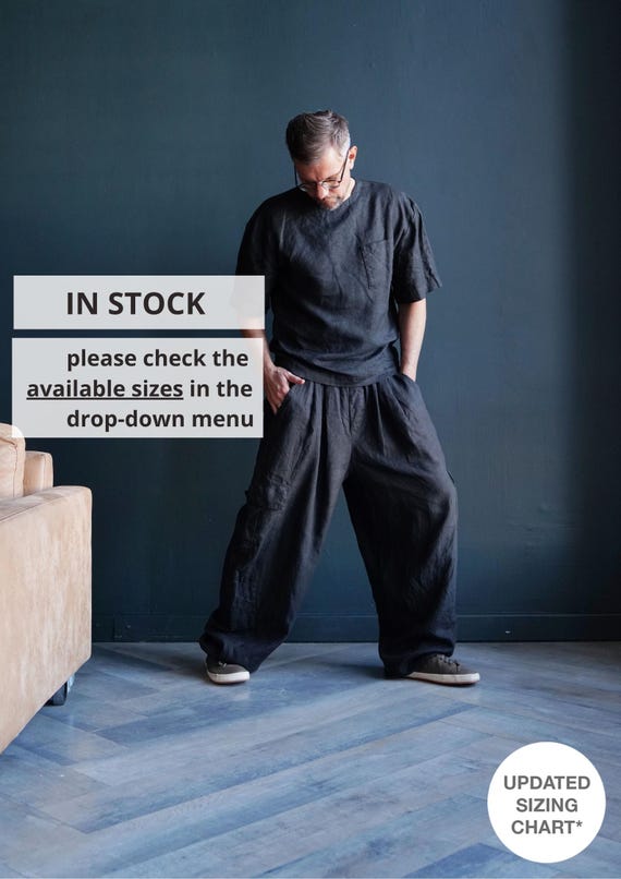 Linen Harem Pants ANDO | Men's Relaxed Style Trousers - stock