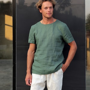 Mens linen t-shirt, Summer t-shirt, Shirt for men, Organic clothes, Stylish t-shirt, Green t-shirt, Basic t-shirt, Gift for him