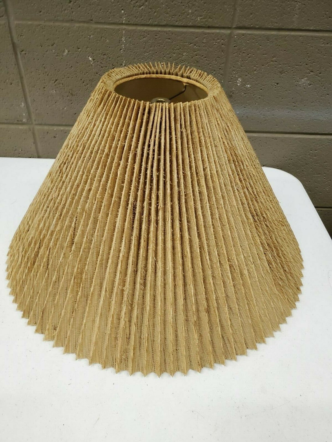 Mid century burlap lamp shade round ruffled fluted 10.5 Etsy