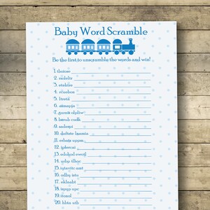 Baby Shower word Scramble game, baby shower printable game - Train - Digital File - Instant Download
