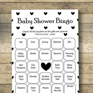 Schwarz-Weiß-Babyparty-Bingokarten - Babyparty-Bingospiel - 40 einzigartige Spielkarten - druckbare Bingokarten UND vorgefüllte Bingokarten