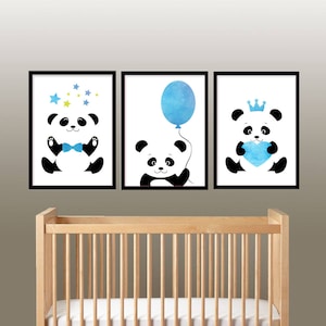 3 Panda Nursery Print, baby posters, boy nursery Wallart, Wallpaper print, Printable, Animal Nursery Wall Art, Kids Art, Black White Decor