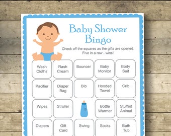 Boy Baby Shower Bingo Cards - Baby Shower Bingo Game - 40 Unique Game Cards - Printable Blank Bingo Cards AND PreFilled Bingo Cards