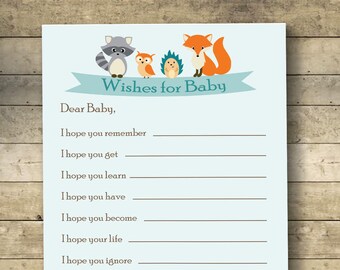 Woodland Wishes for Baby Cards, Baby Shower Games, Baby Shower Wishes for Baby, Baby Word Game, Woodland Baby Shower, Printable, Animal