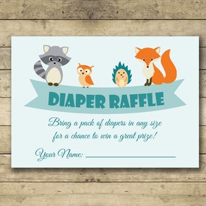 Woodland Diaper Raffle Ticket,Animals Baby Shower Diaper Raffle, Diaper Raffle Tickets,Raffle Ticket Insert Cards