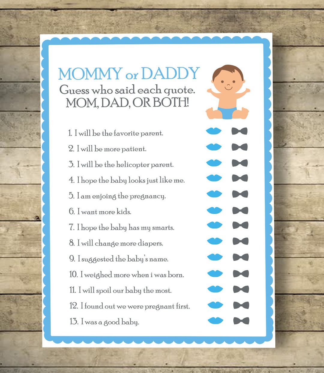 Mommy or Daddy Printable Baby Shower Game,instant Download,blue Baby Shower,baby Shower Games ...