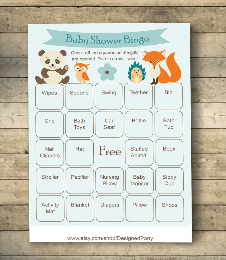 Woodland Baby Shower Bingo Cards Baby Shower Bingo Game 40 Unique Game