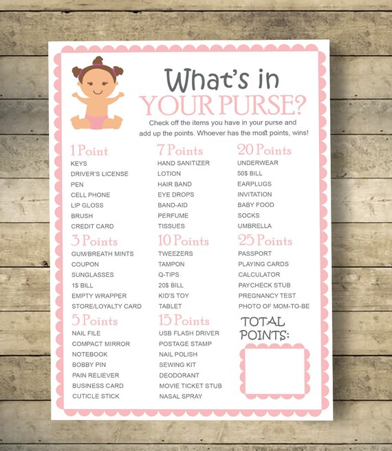 Woodland Baby Shower What/'s In Your Purse Game Gender Neutral Baby 2020-A INSTANT DOWNLOAD Baby Shower Whats In Your Purse Activity Game
