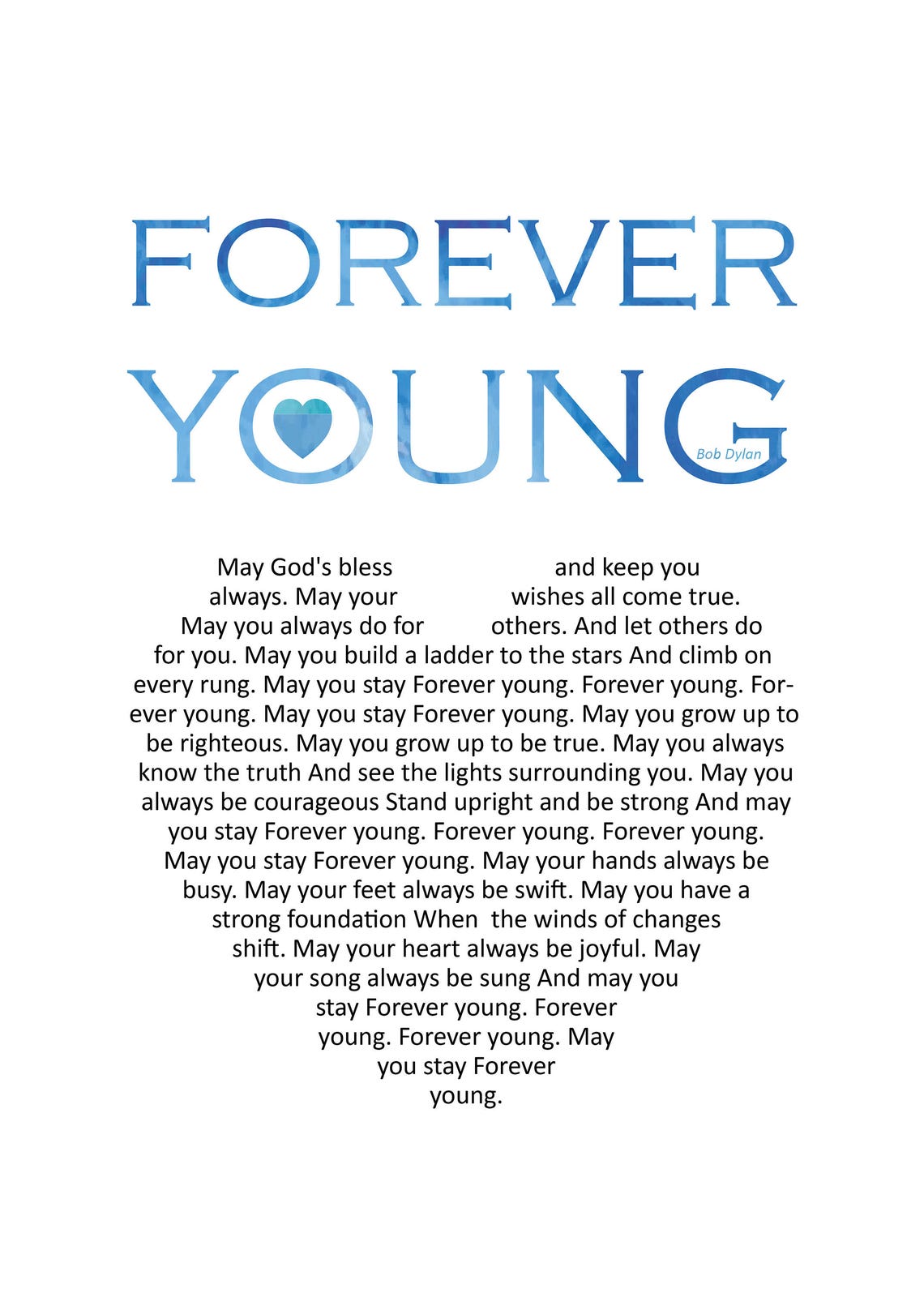 Bob Dylan Forever Young Lyrics, Song Lyric Wall Art, Song Lyrics Print