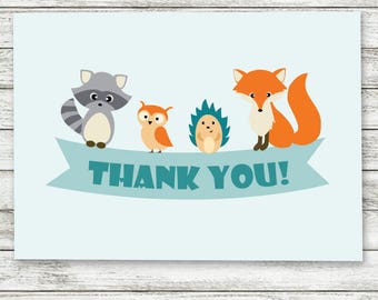 Baby Shower Thank You Card, Woodland Animal Baby Shower Thank You Card, Woodland Shower Thank You Card, Shower Thank You Card - Printable