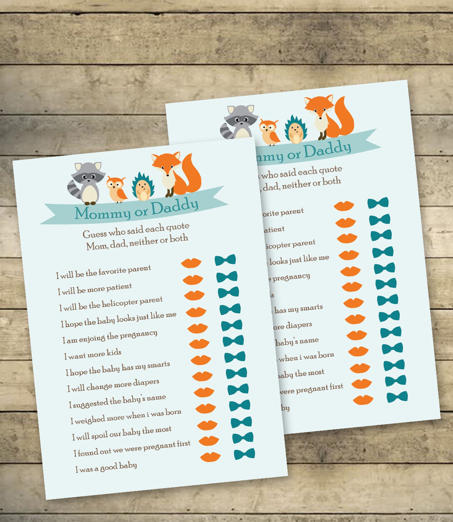 Mommy or Daddy Printable Baby Shower Game,instant Download,animals Baby ...