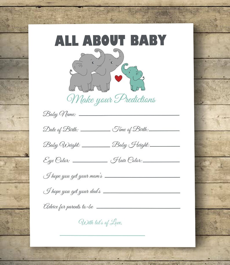 Elephant Wishes For Baby Cards Baby Shower Games Baby Shower Wishes For Baby Baby Word Game Elephant Theme Mint Elephant Printable