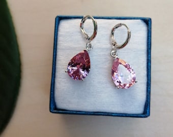 Topaz Square Crystal Earrings Pink Topaz Earrings Princess Cut Pink Topaz Earrings Sagittarius Star Sign