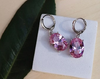 Topaz Square Crystal Earrings Pink Topaz Earrings Princess Cut Pink Topaz Earrings Sagittarius Star Sign