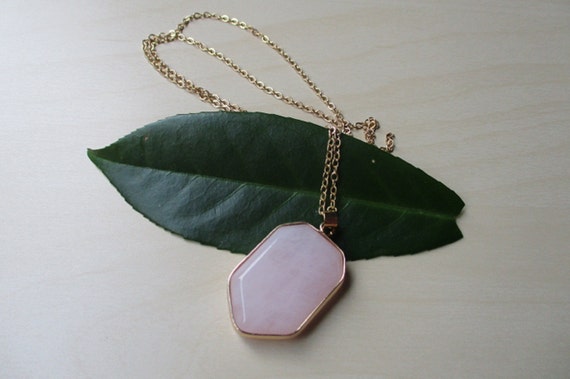 Natural Rose Quartz Geometric Gold Pendant, Rose Quartz Gold Necklace, Scorpio, Libra and Taurus Star Sign