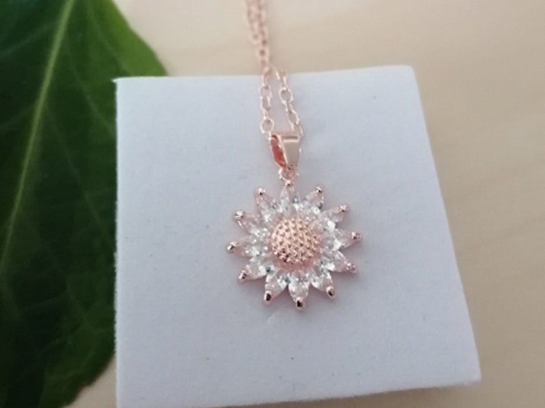 Topaz Necklace Sunflower White Topaz Sunflower Crystal Necklace Sagittarius Star Sign Rose Gold Plated Silver 925 Pendant