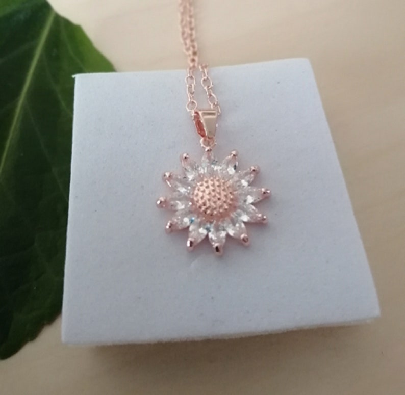 Topaz Necklace Sunflower White Topaz Sunflower Crystal Necklace Sagittarius Star Sign Rose Gold Plated Silver 925 Pendant