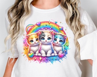 Cute Kittens with Rainbow Sparkle T-Shirt Adorable Cat Lovers Tee for Adults & Kids