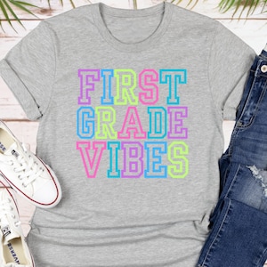 Back to School T-Shirt Cute Teacher Shirt Vibes Elementary Student Tee First Day of School Outfit Grade Level Shirt Colorful
