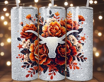 Longhorn Floral 20 oz. Skinny Tumbler - Texas Tumbler