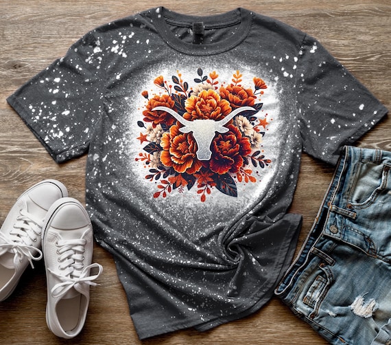 Longhorn Flowers Shirt Sublimation Bleach Tee Texas Longhorns