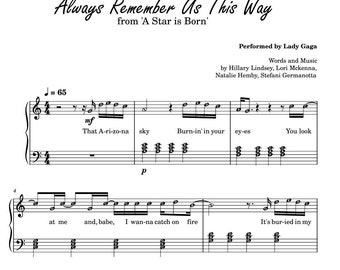 Always Remember Us This Way (Lady Gaga) + Symphony (Clean Bandit) ~ Piano Sheet Music Score